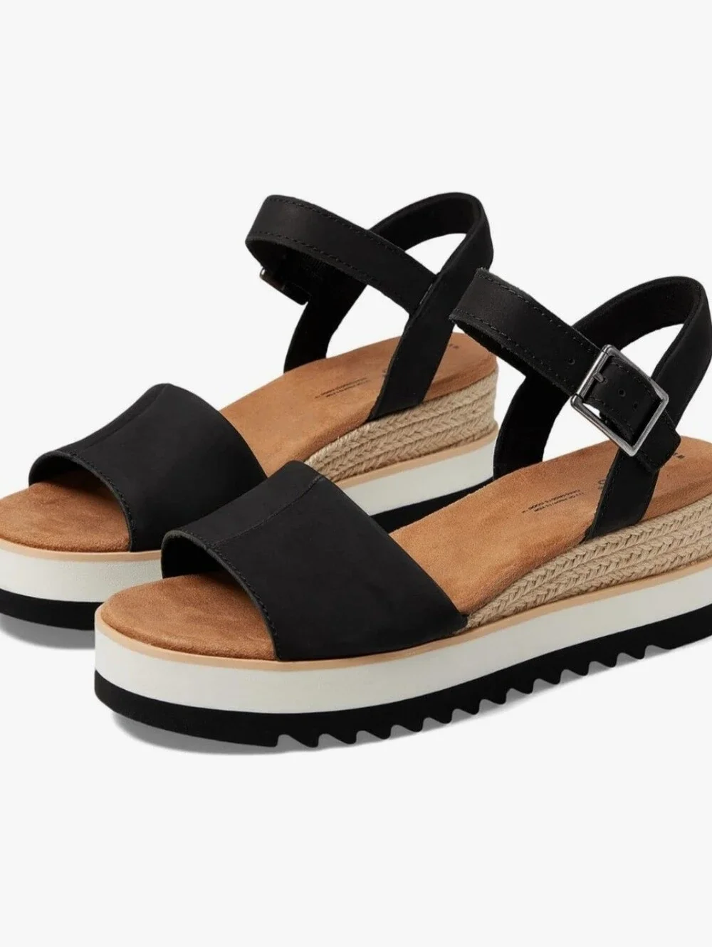 NWOT TOMS Black Rope-Trim Wedge Sandals (Size 6.5)